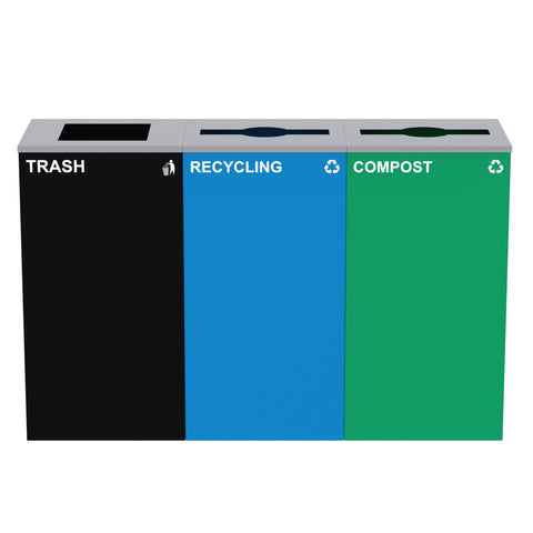 Alpine Industries 87 Gal. 3-Stream Steel Blue Recycling, Green
