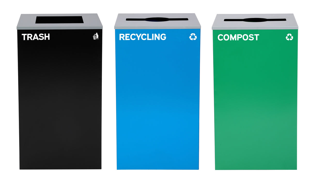 Alpine Industries 87 Gal. 3-Stream Steel Blue Recycling, Green