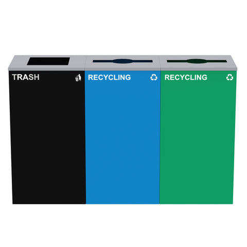 Alpine Industries 87 Gal. 3-Stream Steel Blue Recycling, Green