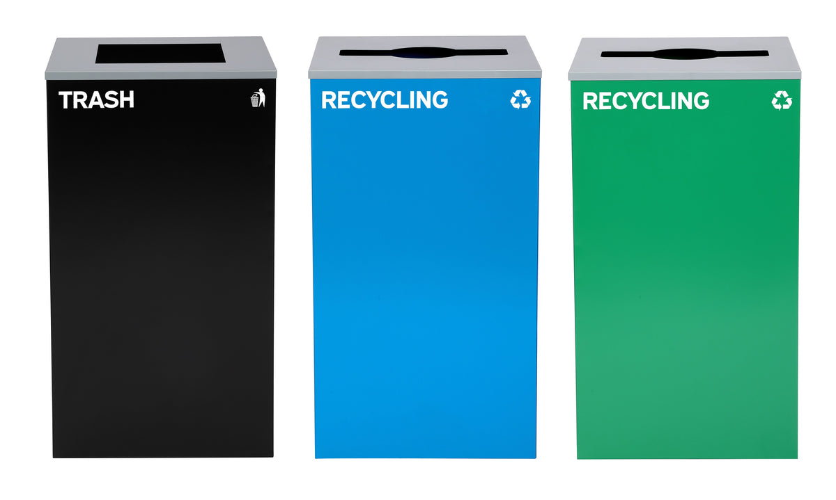 Alpine Industries 87 Gal. 3-Stream Steel Blue Recycling, Green