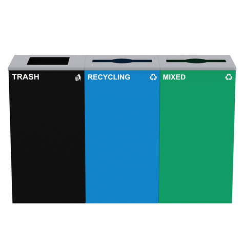 Alpine Industries 87 Gal. 3-Stream Steel Blue Recycling, Green