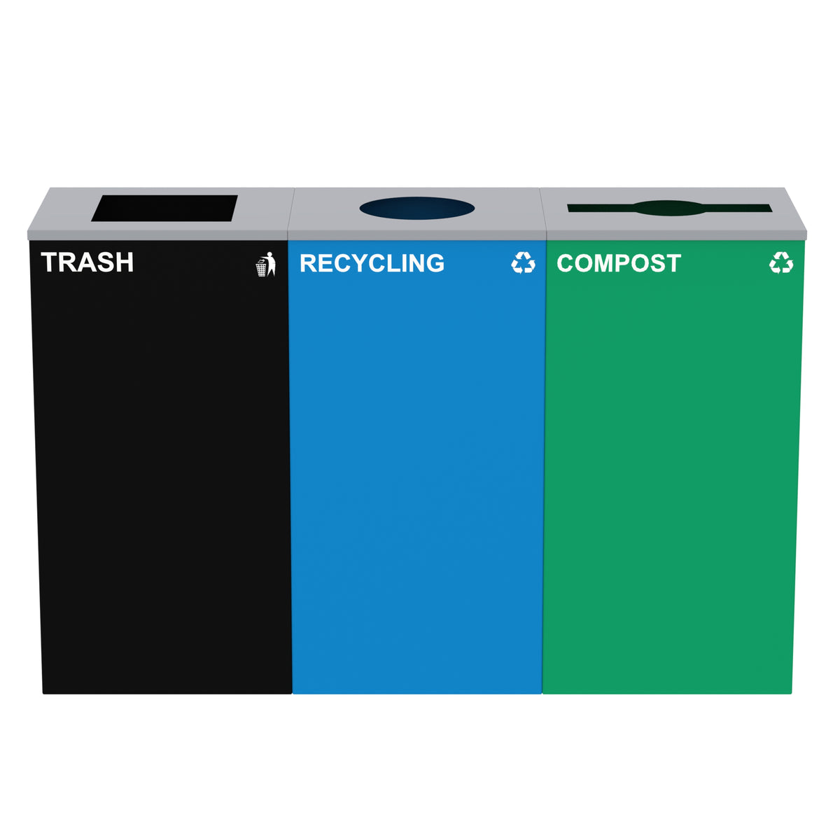 Alpine Industries 87 Gal. 3-Stream Steel Blue Recycling, Green