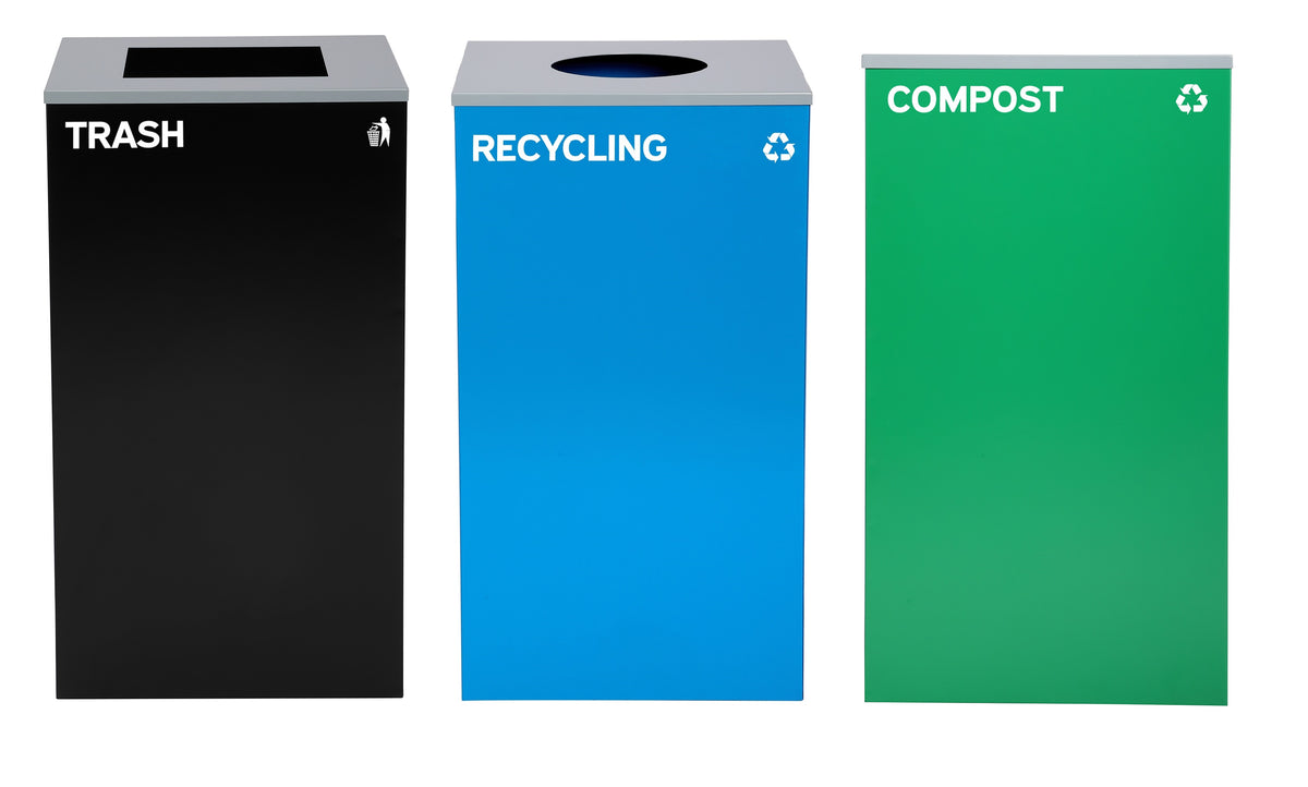 Alpine Industries 87 Gal. 3-Stream Steel Blue Recycling, Green