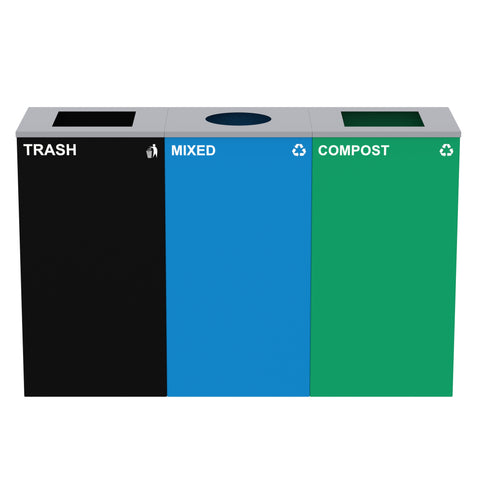 Alpine 87 Gal 3-Stream Bin, Blue Mixed & Green Compost (ALP4450-BLK-KIT33)
