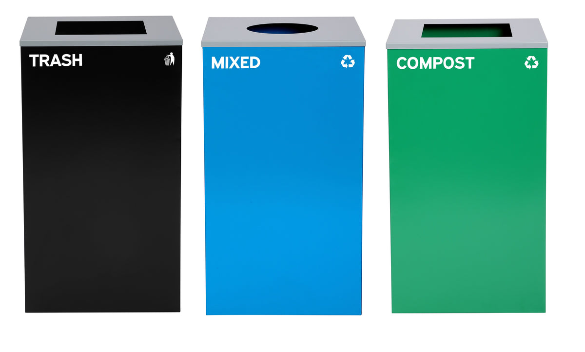 Alpine 87 Gal 3-Stream Bin, Blue Mixed & Green Compost (ALP4450-BLK-KIT33)