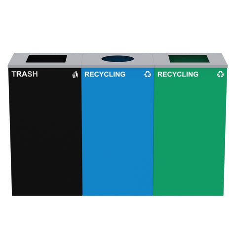 Alpine Industries 87 Gal. 3-Stream Steel Blue Recycling, Green