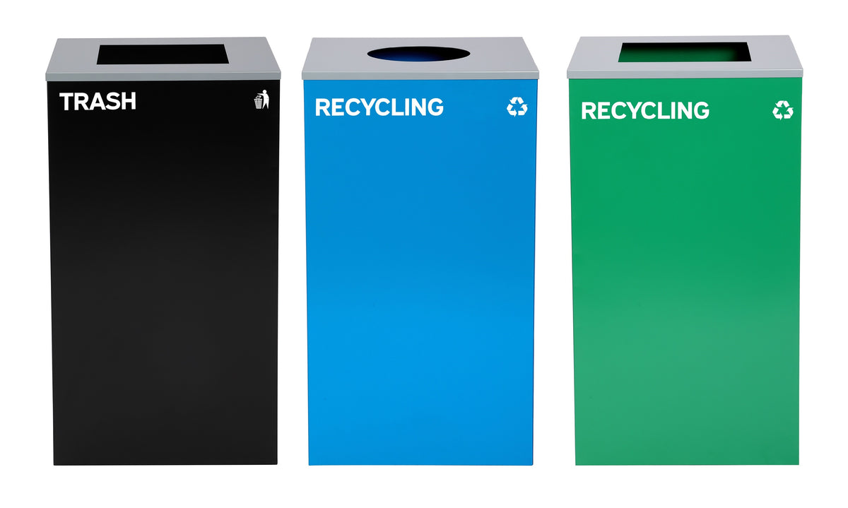 Alpine Industries 87 Gal. 3-Stream Steel Blue Recycling, Green
