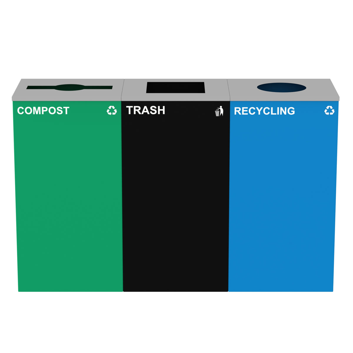 Alpine Industries 87 Gal. 3-Stream Steel Blue Recycling, Green