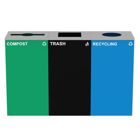 Alpine Industries 87 Gal. 3-Stream Steel Blue Recycling, Green
