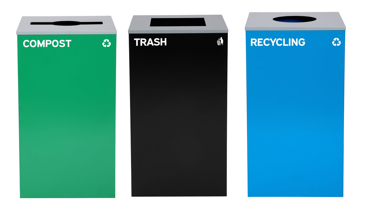 Alpine Industries 87 Gal. 3-Stream Steel Blue Recycling, Green