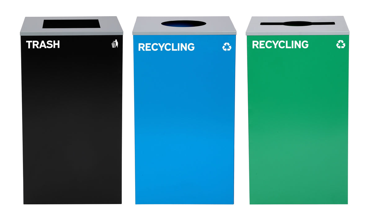 Alpine Industries 87 Gal. 3-Stream Steel Blue Recycling, Green