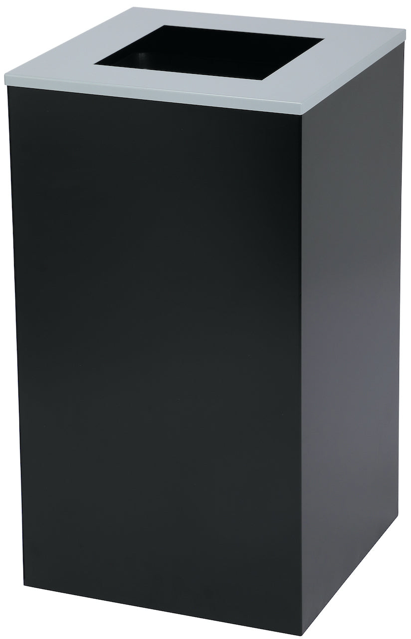 Square Recycling Bin – 29 Gallons - Black Can, Square Opening Lid