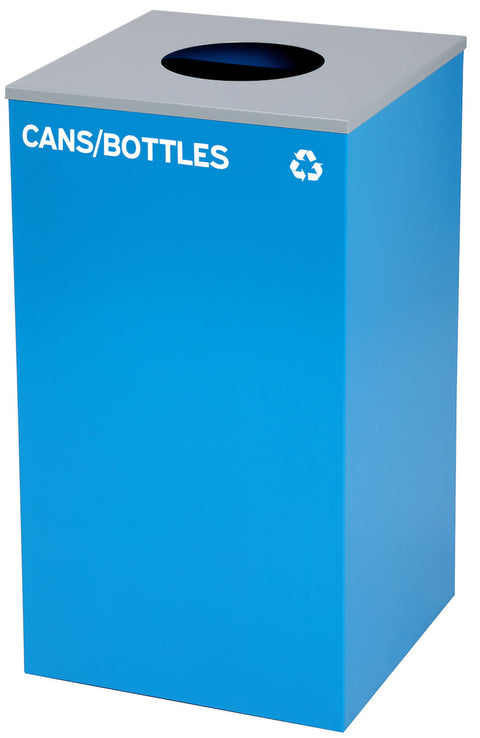 Square Recycling Bin – 29 Gallons - Blue Can, Circle Opening Lid,