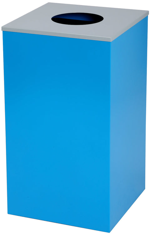 Square Recycling Bin – 29 Gallons - Blue Can, Circle Opening Lid