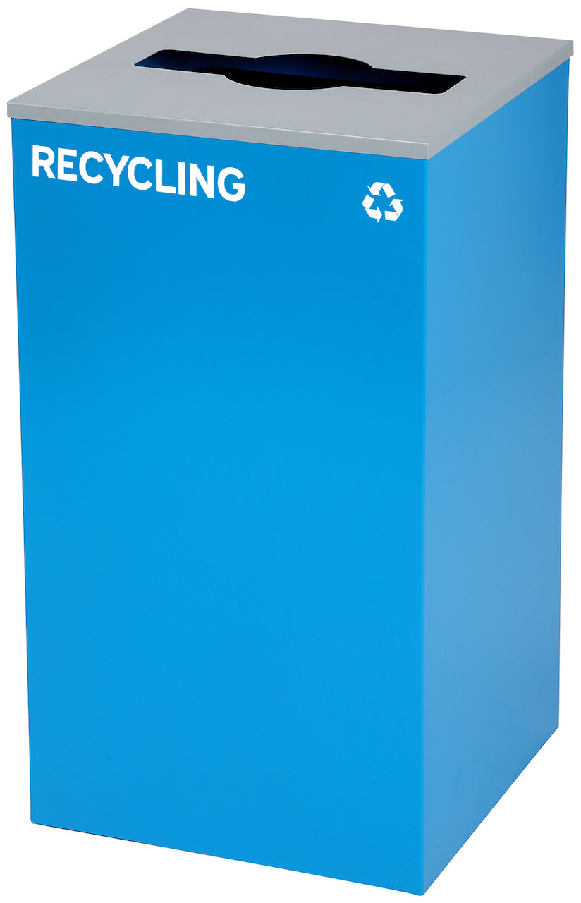 Square Recycling Bin – 29 Gallons - BlueCan, Mixed Opening Lid, for