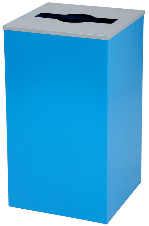 Square Recycling Bin – 29 Gallons - Blue Can, Mixed Opening Lid