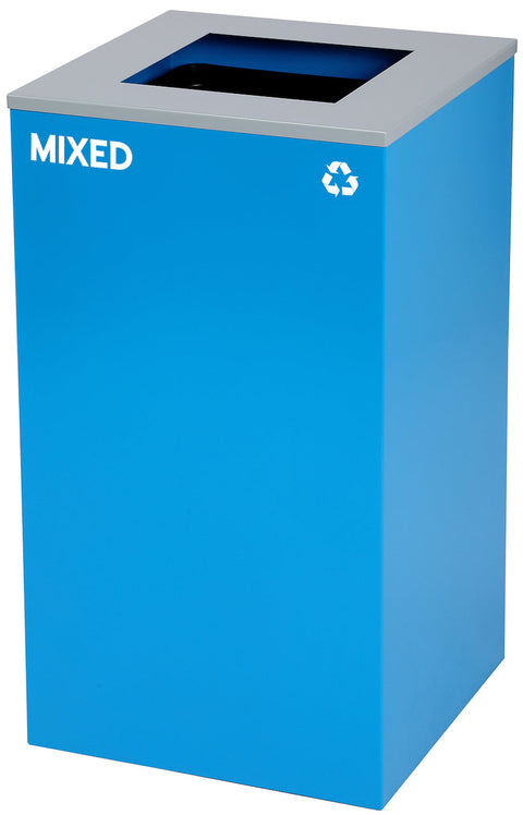 Square Recycling Bin – 29 Gallons - Blue Can, Square Opening Lid,