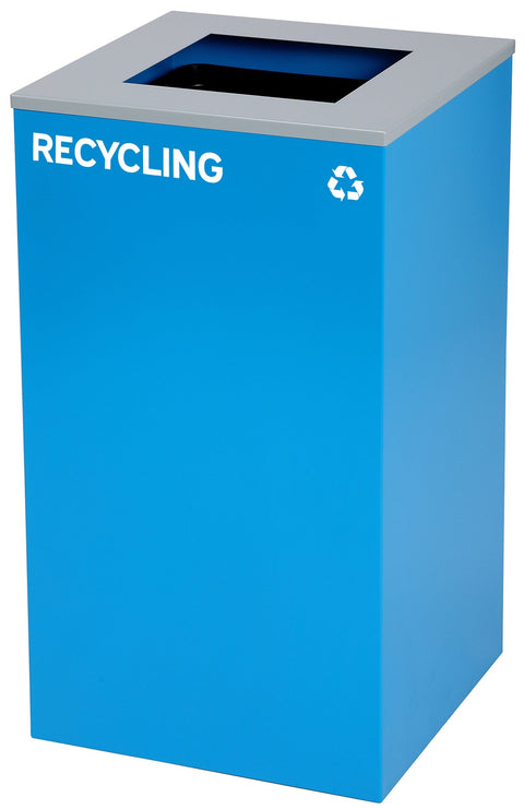 Square Recycling Bin – 29 Gallons - Blue Can, Square Opening Lid,