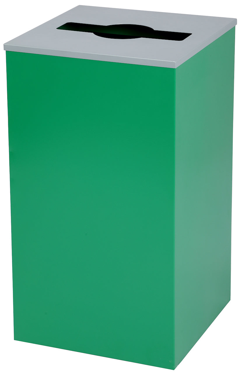 Square Recycling Gin – 29 Gallons - Green Can, Mixed Opening Lid