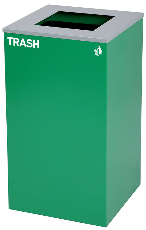 Square Recycling Bin – 29 Gallons - Green Can, Square Opening Lid,