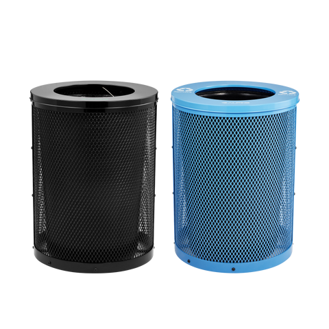 Alpine Industries Outdoor Diamond Steel Trash Can With Rain Bonnet