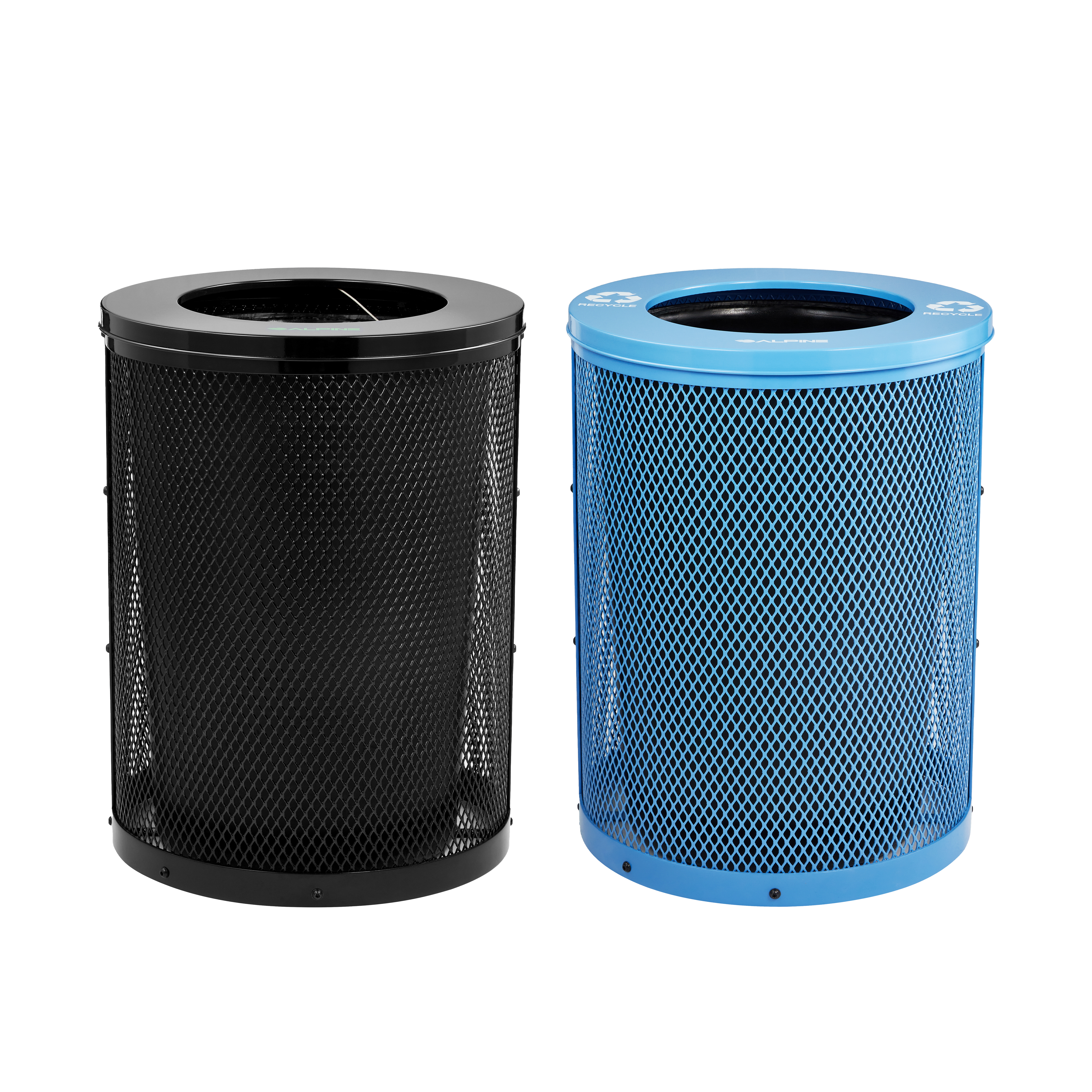 Alpine Industries Outdoor Diamond Steel Trash Can With Rain Bonnet