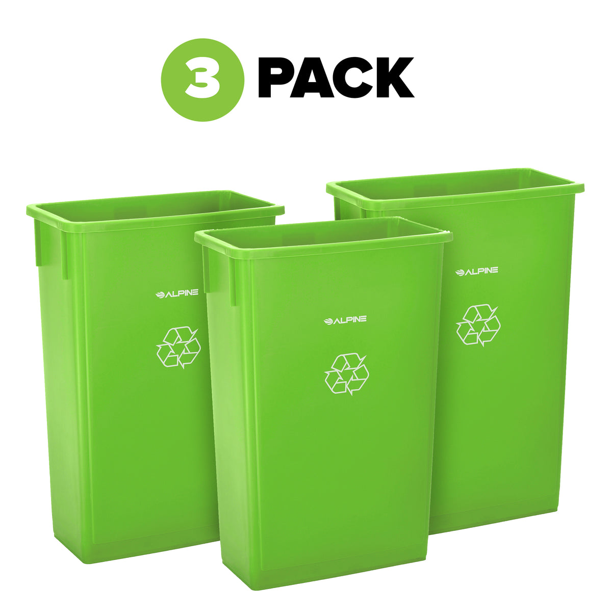 23 Gallon Slim Recyling/Trash Can, Lime Green, 3 PACK