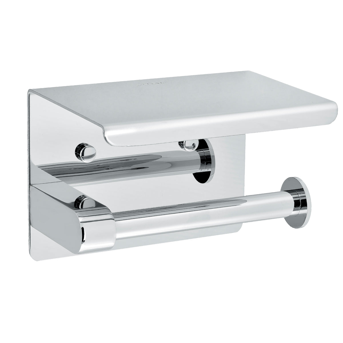 DISCONTINUED: ALPINE INDUSTRIES SINGLE TOILET PAPER HOLDER WITH SHELF STORAGE RACK, BRUSHED STAINLESS