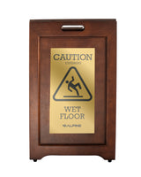 Alpine Industries 24 in. 2-Sided Brass Plated Wooden Bilingual Wet Floor Sign, Dark Brown