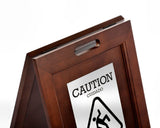 Alpine Industries 24 in. 2-Sided Stainless Steel Plated Wooden Bilingual Wet Floor Sign, Dark Brown