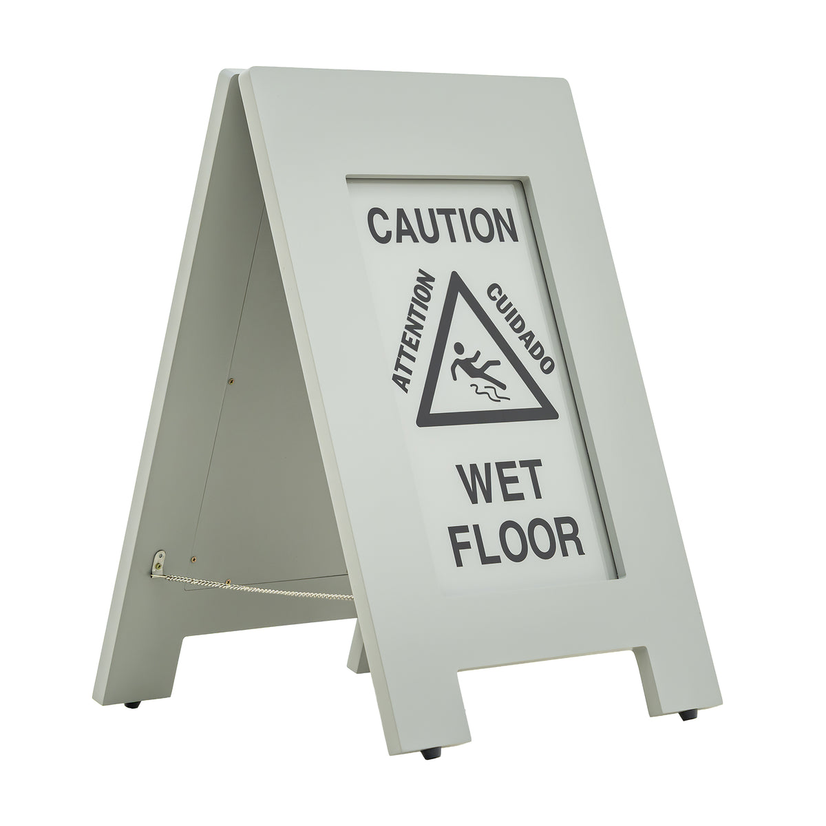 Alpine Industries Wooden Wet Floor Sign, Bilingual A-Frame Safety Sign, Gray
