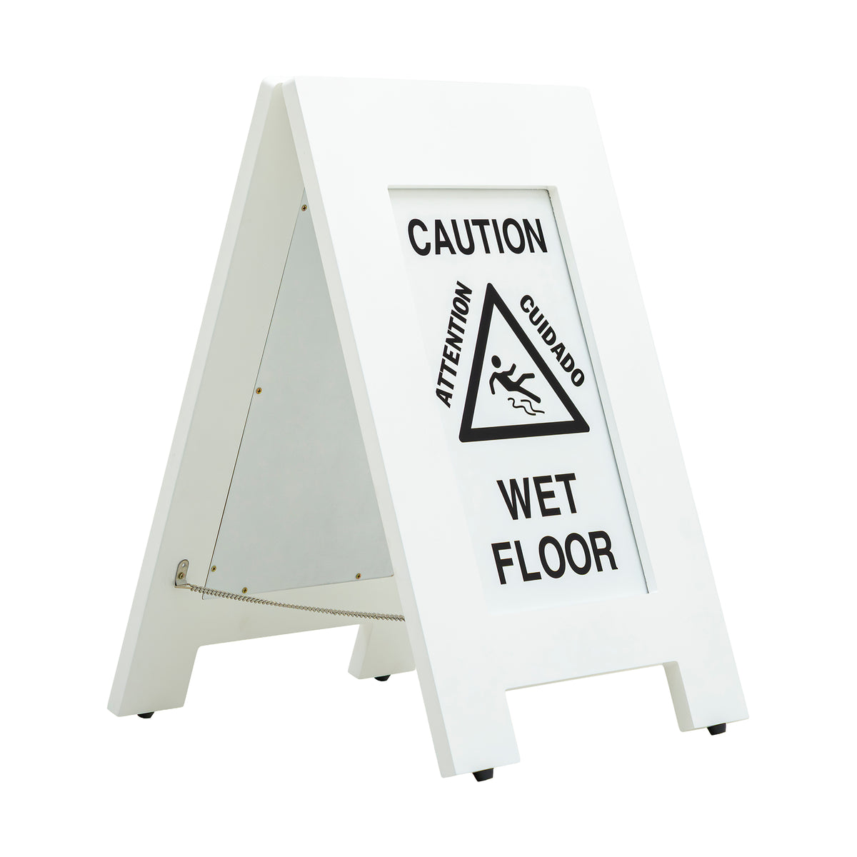 Alpine Industries Wooden Wet Floor Sign, Bilingual A-Frame Safety Sign, White