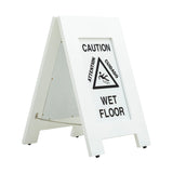Alpine Industries Wooden Wet Floor Sign, Bilingual A-Frame Safety Sign, White