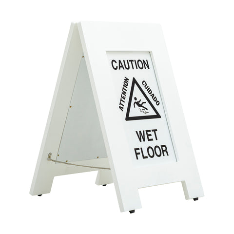 Alpine Industries Wooden Wet Floor Sign, Bilingual A-Frame Safety Sign, White