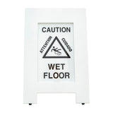 Alpine Industries Wooden Wet Floor Sign, Bilingual A-Frame Safety Sign, White