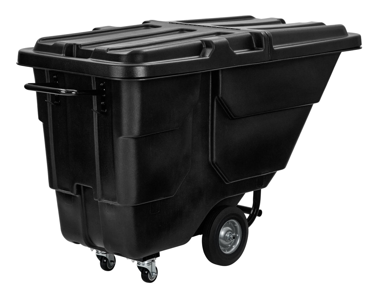 Alpine Industries 1/2 Cubic Yard Tilt Truck, 850 lb Capacity, Heavy-Duty Poly Utility Cart with Wheels, Black, 850 lb Ca