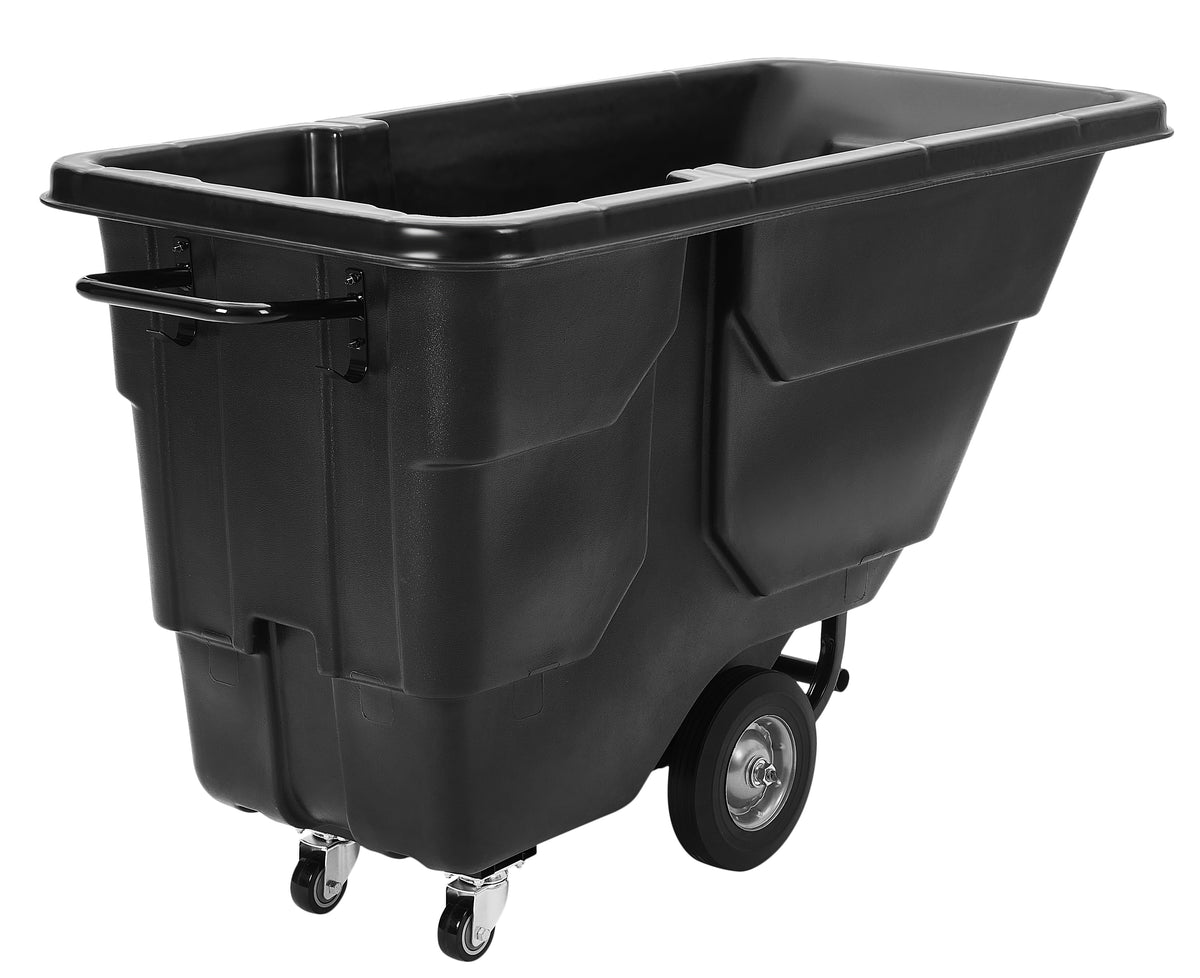Alpine Industries 1/2 Cubic Yard Tilt Truck, 850 lb Capacity, Heavy-Duty Poly Utility Cart with Wheels, Black, 850 lb Ca