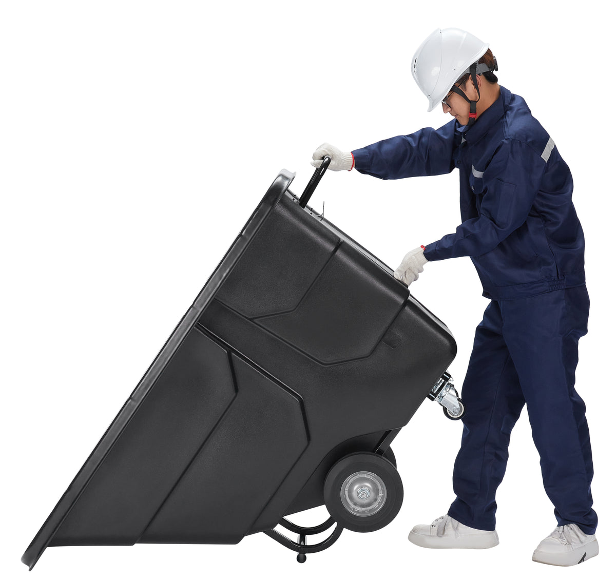 Alpine Industries 1/2 Cubic Yard Tilt Truck, 850 lb Capacity, Heavy-Duty Poly Utility Cart with Wheels, Black, 850 lb Ca