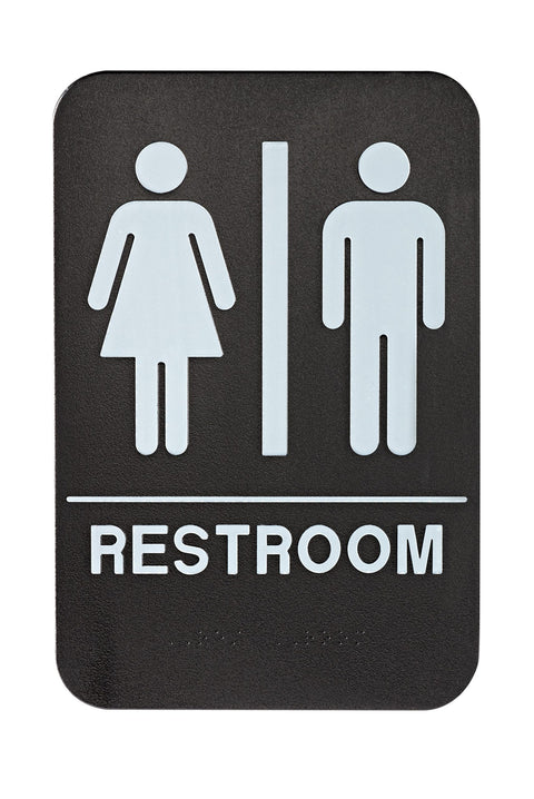 Alpine Industries Unisex Braille Restroom Sign, Black/white, ADA Compliant, 6?X9?