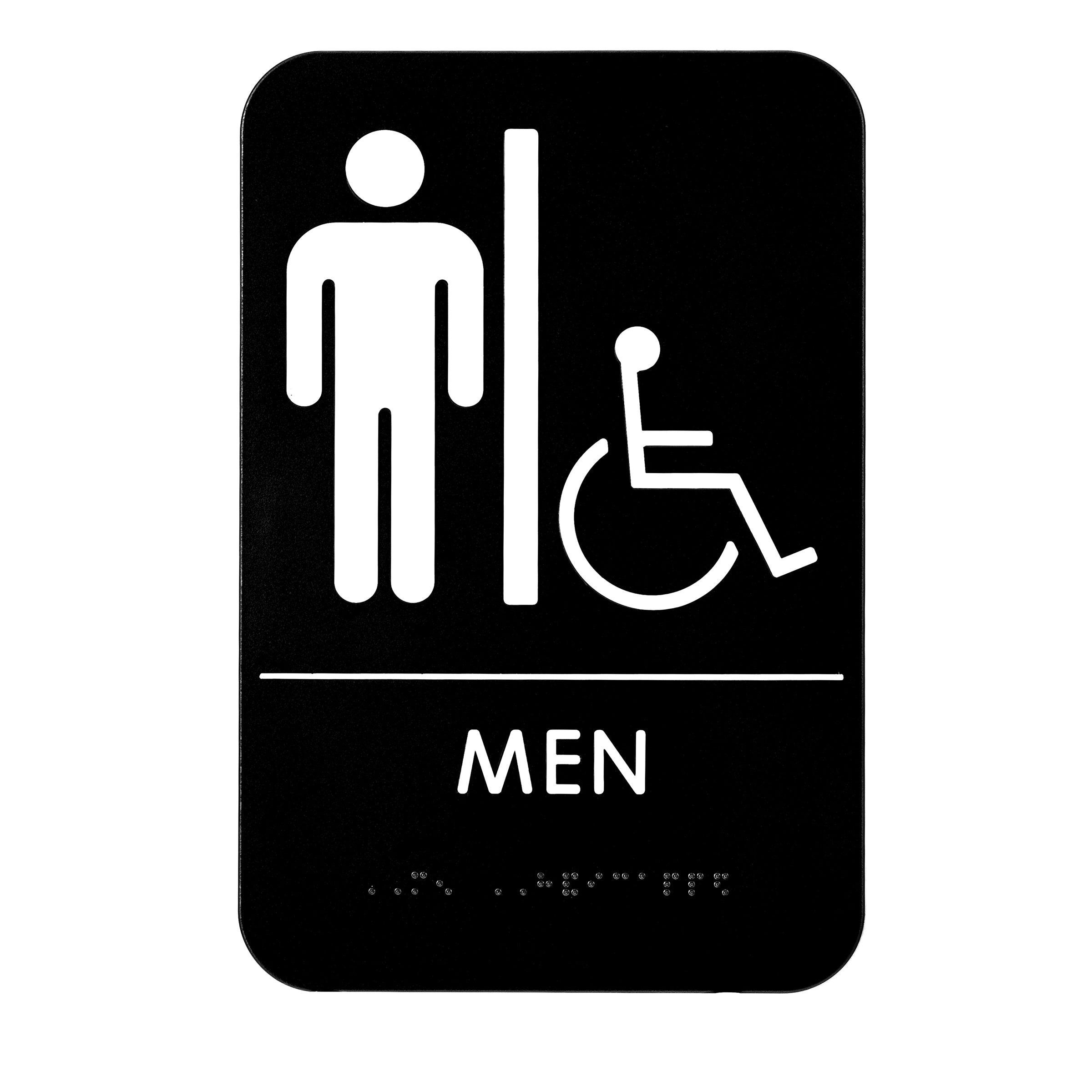 Alpine Industries Mens Braille Handicapped Restroom Sign, Black/White, ADA Compliant, 6×9