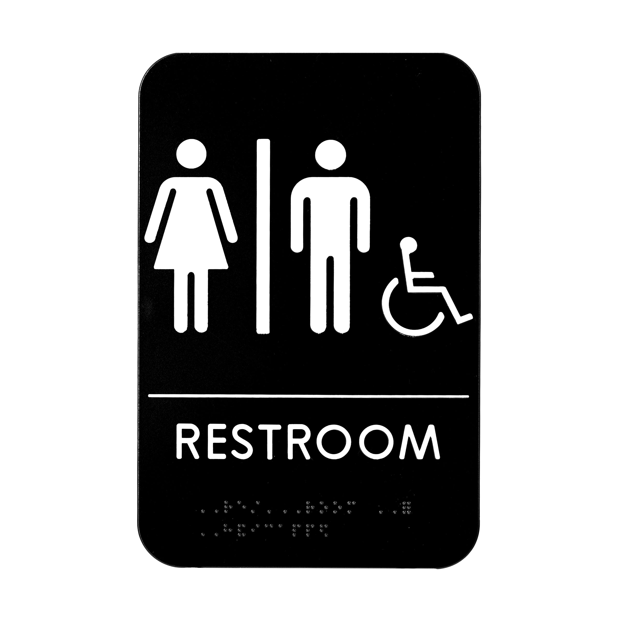 ALPINE INDUSTRIES UNISEX HANDICAP BRAILLE RESTROOM SIGN, BLACK/WHITE, ADA COMPLIANT, 6?x9?