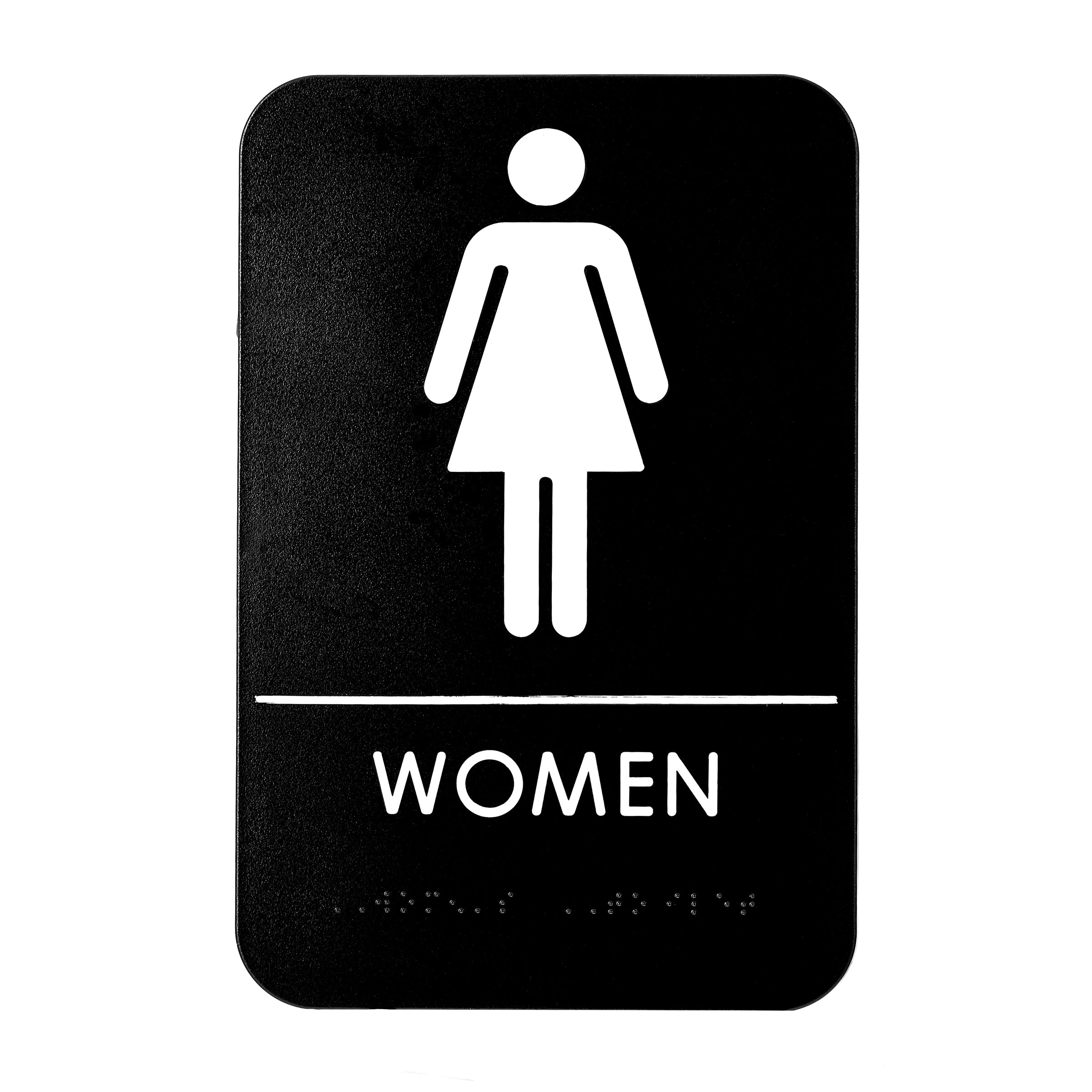 ALPINE INDUSTRIES WOMEN?S BRAILLE RESTROOM SIGN, BLACK/WHITE, ADA COMPLIANT, 6?X9?