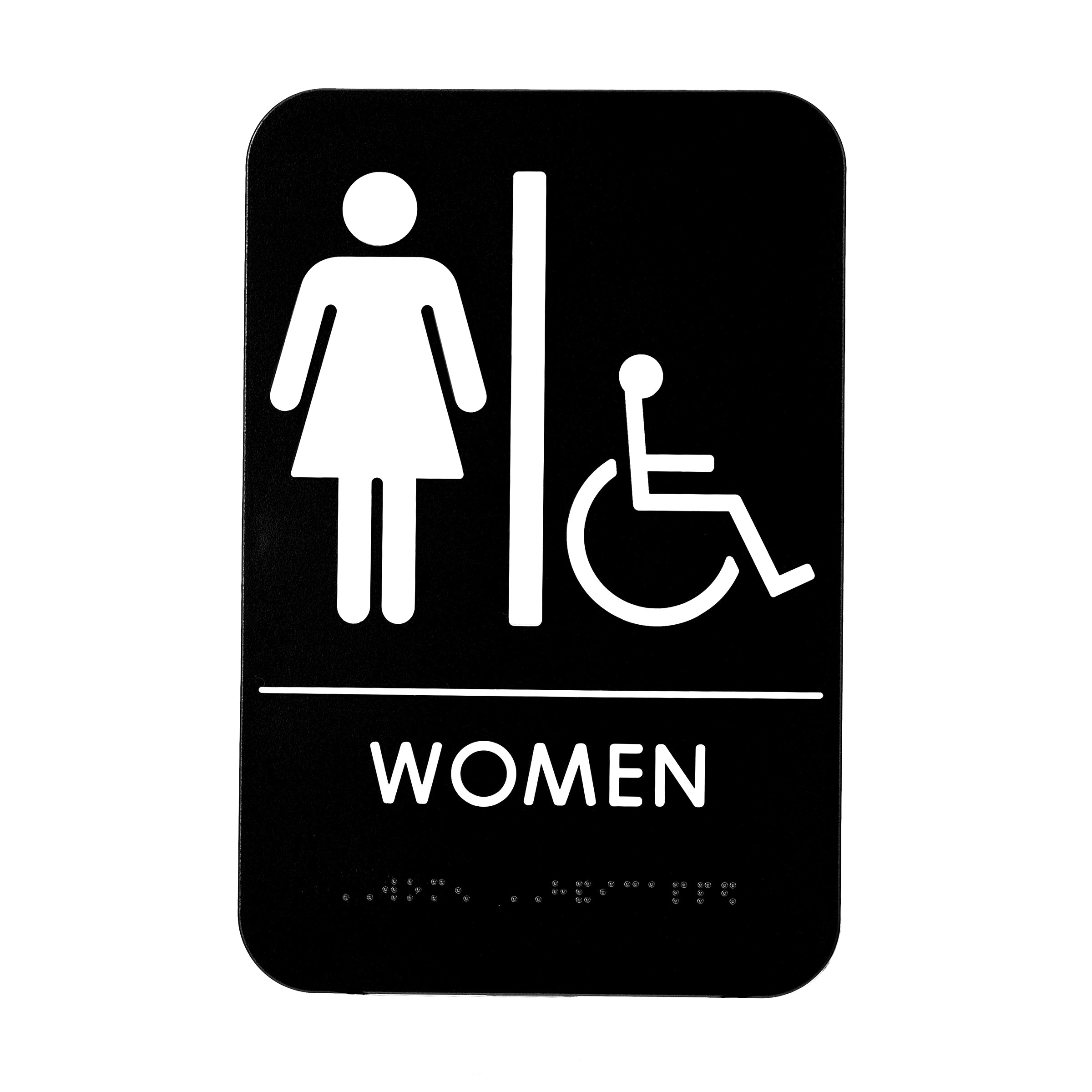 ALPINE INDUSTRIES WOMEN?S BRAILLE HANDICAPPED RESTROOM SIGN, BLACK/WHITE, ADA COMPLIANT, 6?X9?