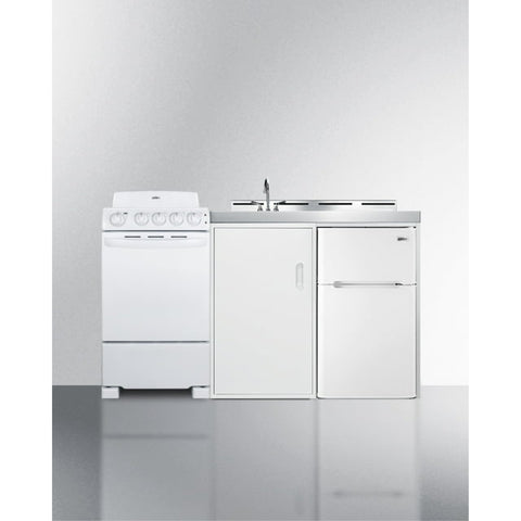 Accucold All-in-one combination kitchenette with refrigerator-freezer, sink, storage cabinet, and gas range (Model