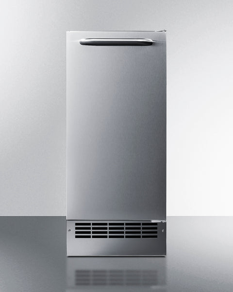 Built-in Undercounter Manual Defrost Outdoor Icemaker with Complete Stainless Steel Wrapped Exterior Finish; no Drain Re
