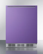 ADA height 24"  refrigerator-freezer for residential use with lavender purple door, stainless steel handle, and white ca