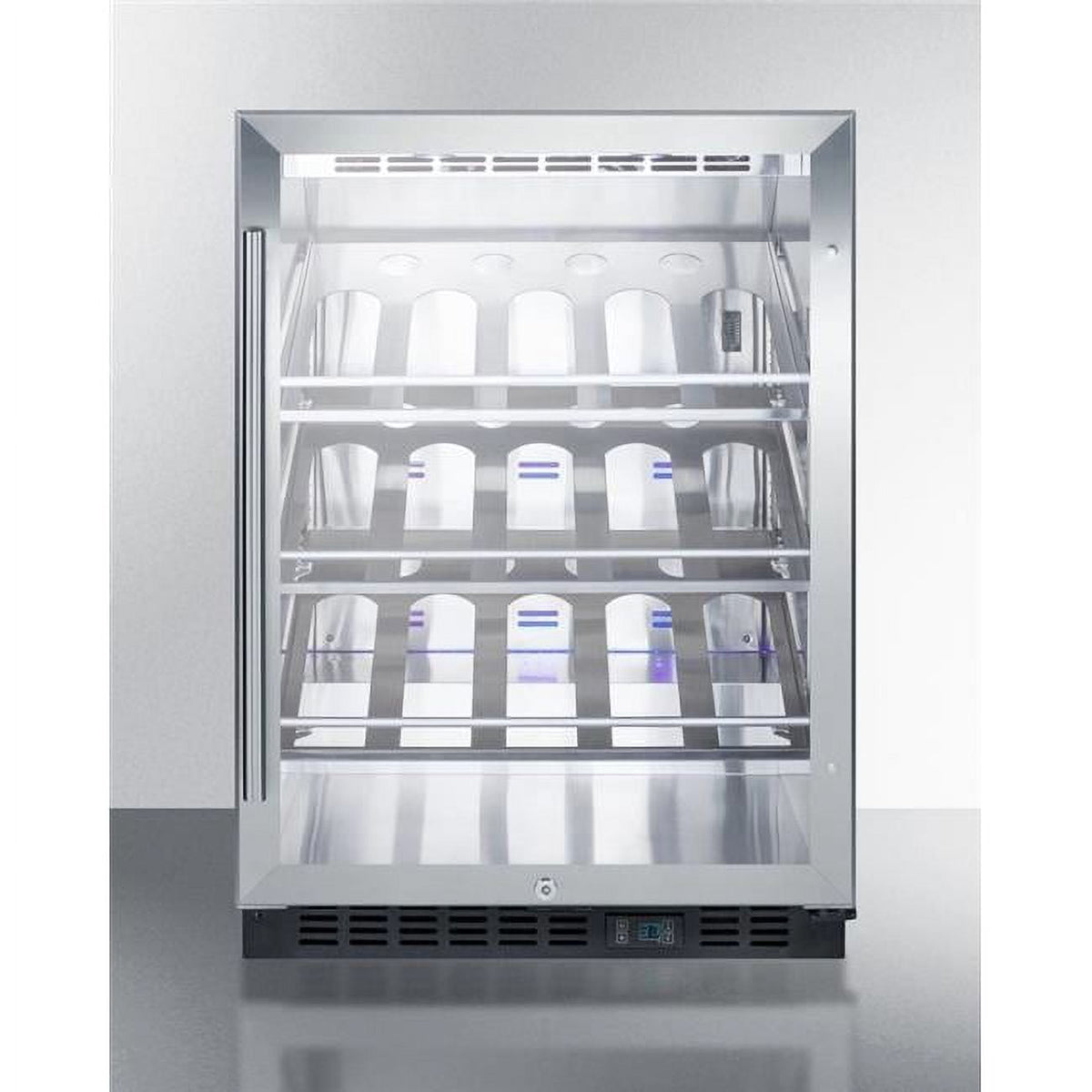 Accucold Commercial outdoor built-in undercounter wine cellar with champagne style shelving (Model SCR611GLOSCH)