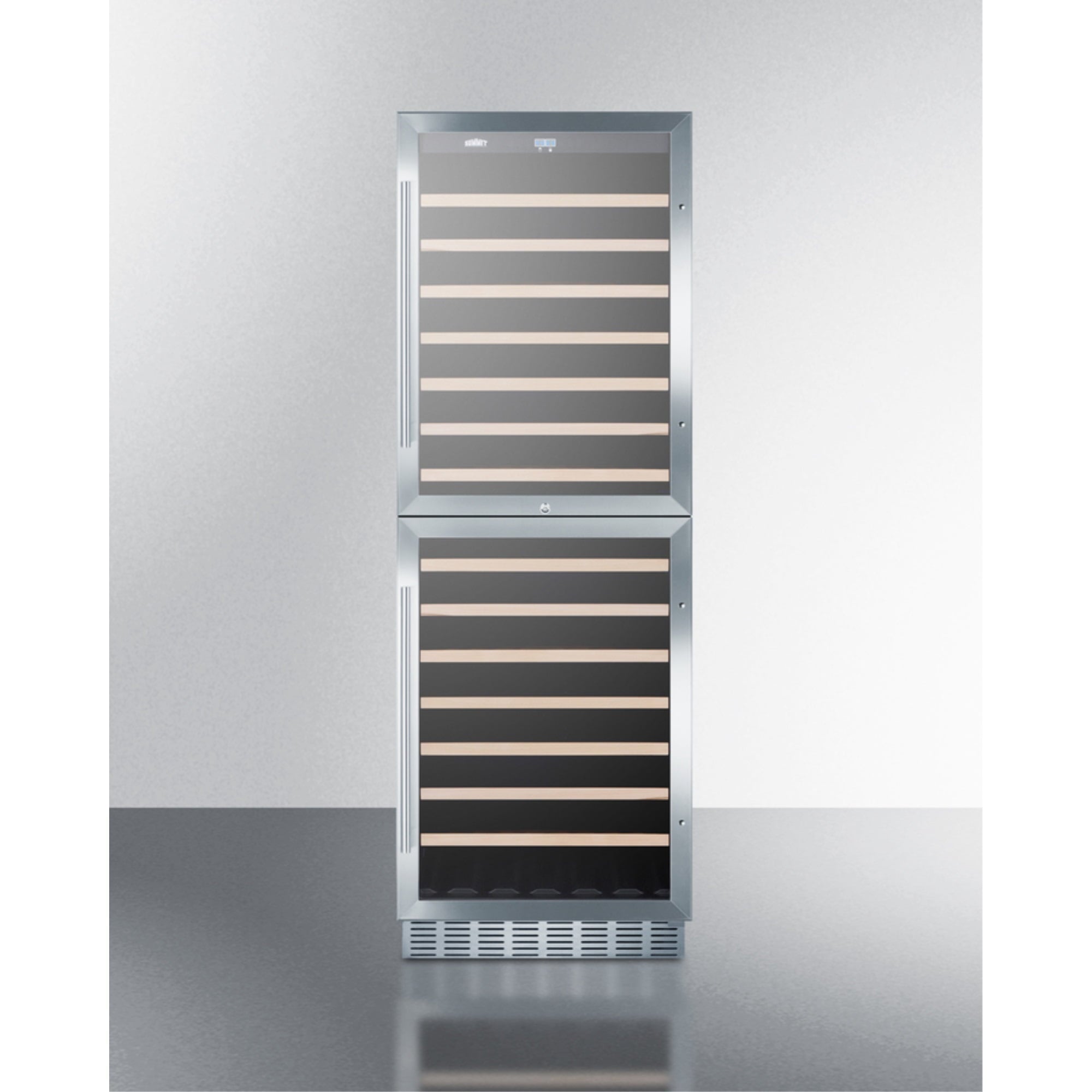 Dual zone 118 bottle wine cellar with two glass doors and stainless steel wrapped cabinet; for built-in or freestanding Main image