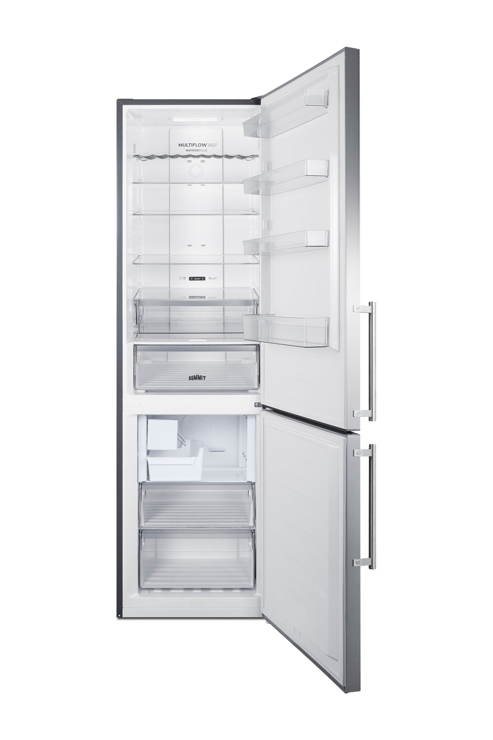 European counter depth bottom freezer refrigerator with icemaker, stainless steel doors, platinum cabinet, and digital c Main image