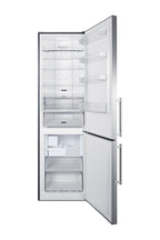 European counter depth bottom freezer refrigerator with icemaker, stainless steel doors, platinum cabinet, and digital c